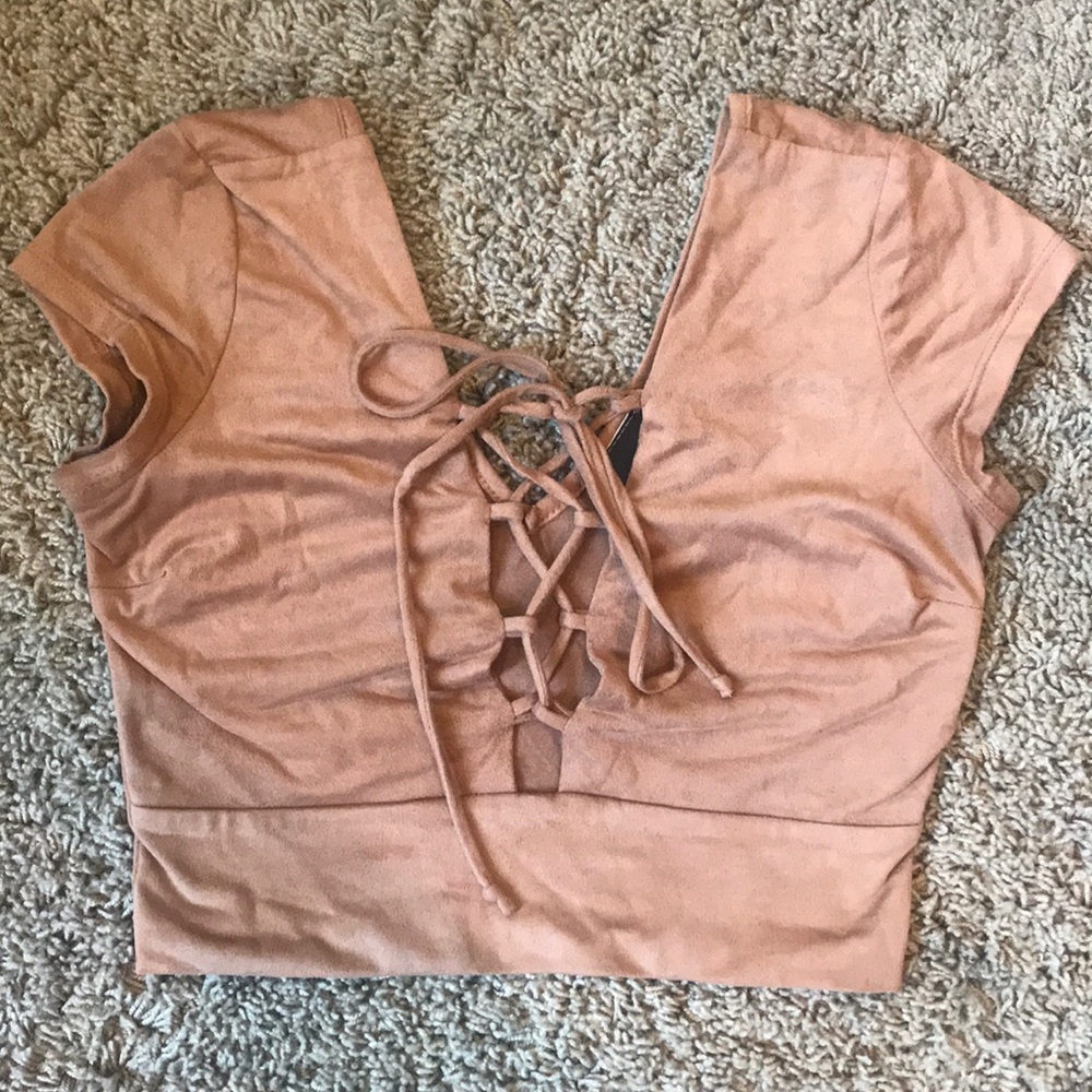 Tan Suede Tie Up Crop Top